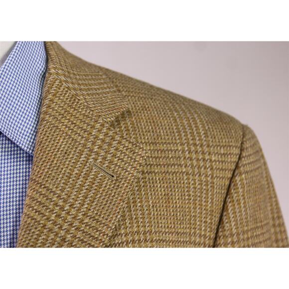 Sartoria Partenopea Brown Gold Plaid Wool Cashmere Patch Pocket Blazer 38S - Picture 4 of 10